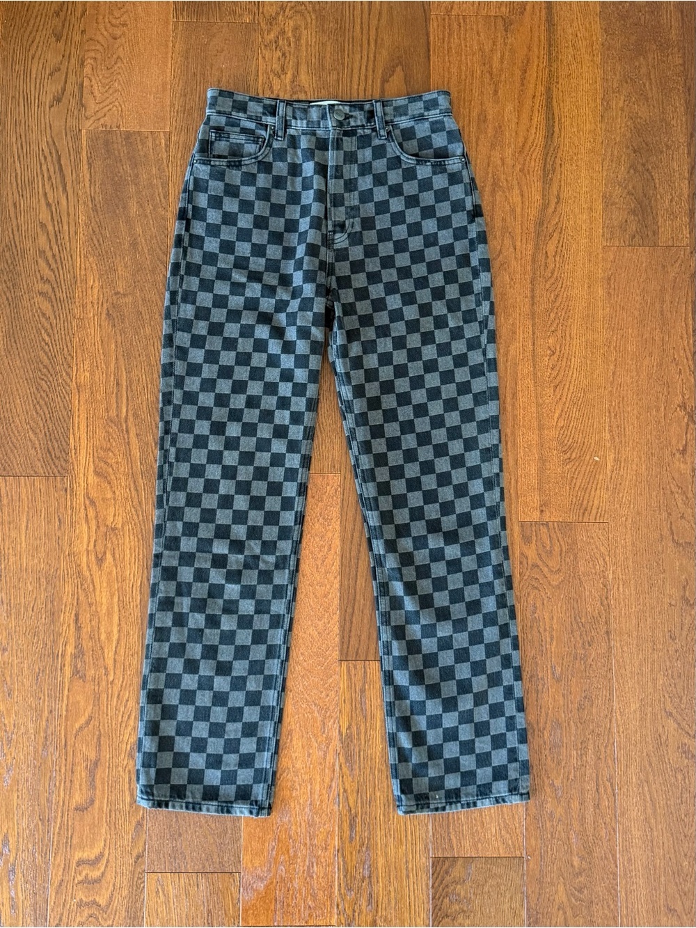 Reformation Cynthia Checked High Rise Straight Jeans size 27 sample pair